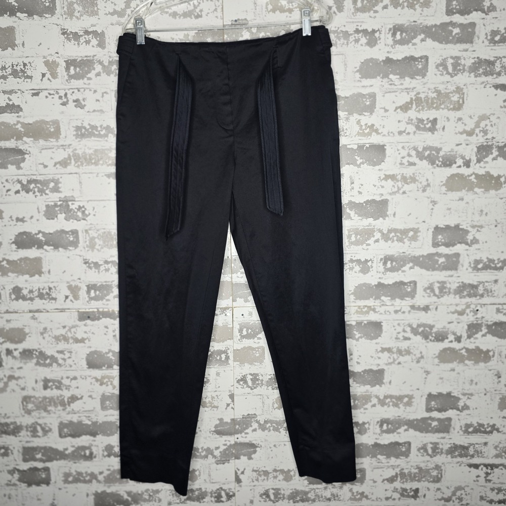 Carlisle Pants Womens 12 Black Cotton Stretch Belted Tapered Ankle Dressy Casual